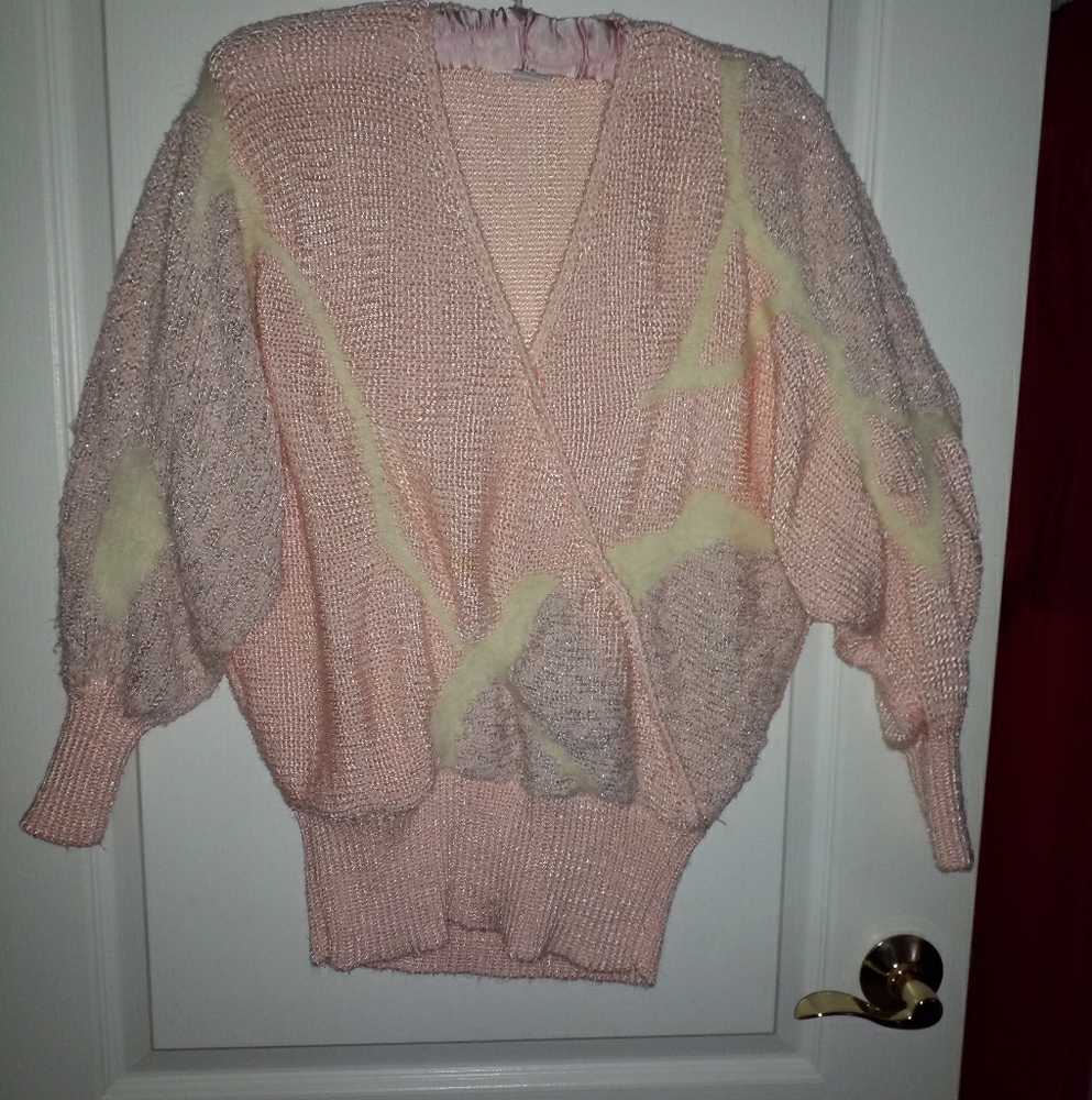 NEW SIDEAFFECTS VTG  SWEATER PINK &GREY SILVER MED